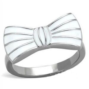Polished Stainless Steel Ring with White Bow- Size 7